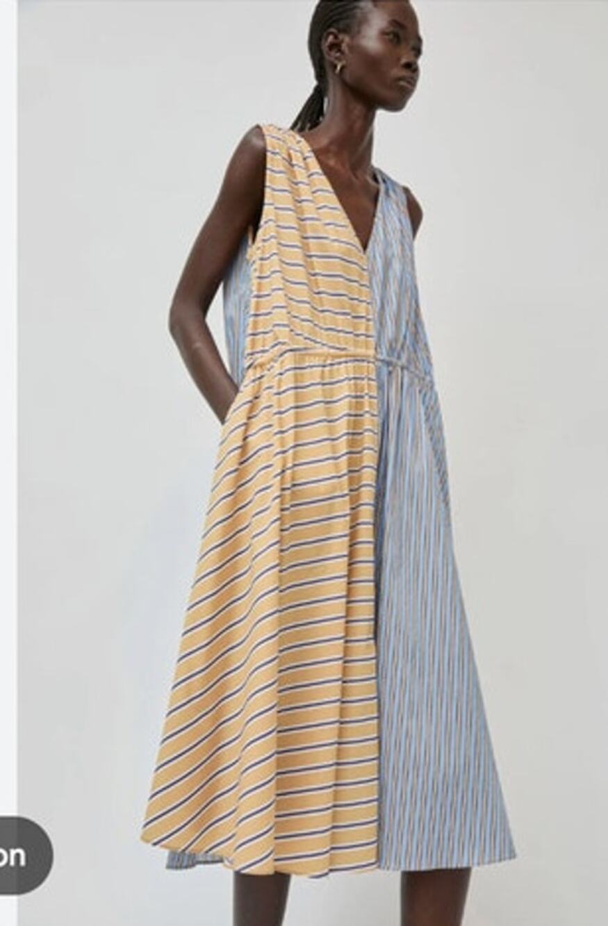 NO 6 STORE Sz M Medium Stripe Colorblock Leigh Dress Cotton Midi